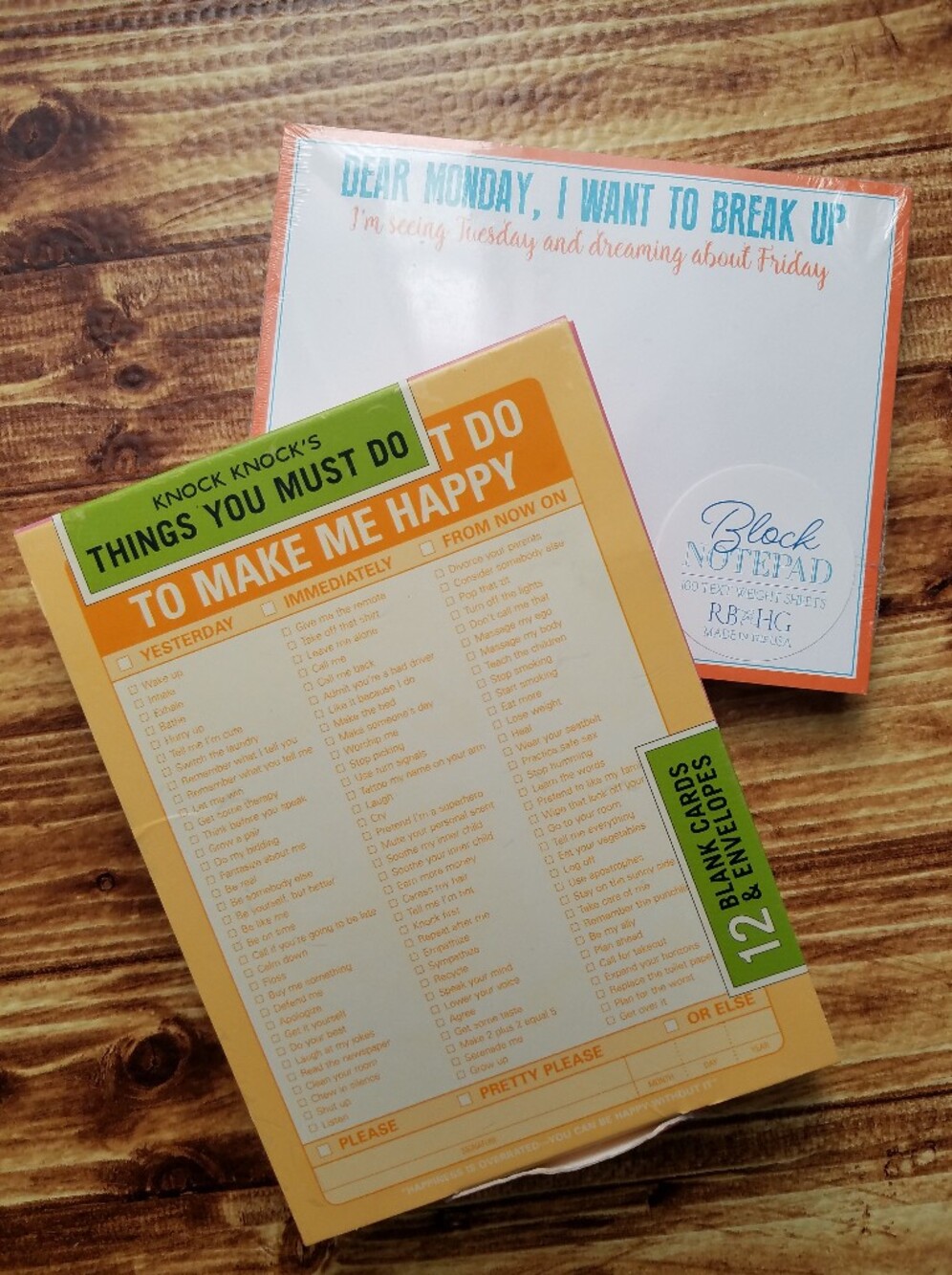 Knock Knock's Things You Must Do Blank Cards & RBforHB Dear Monday Block Notepad
